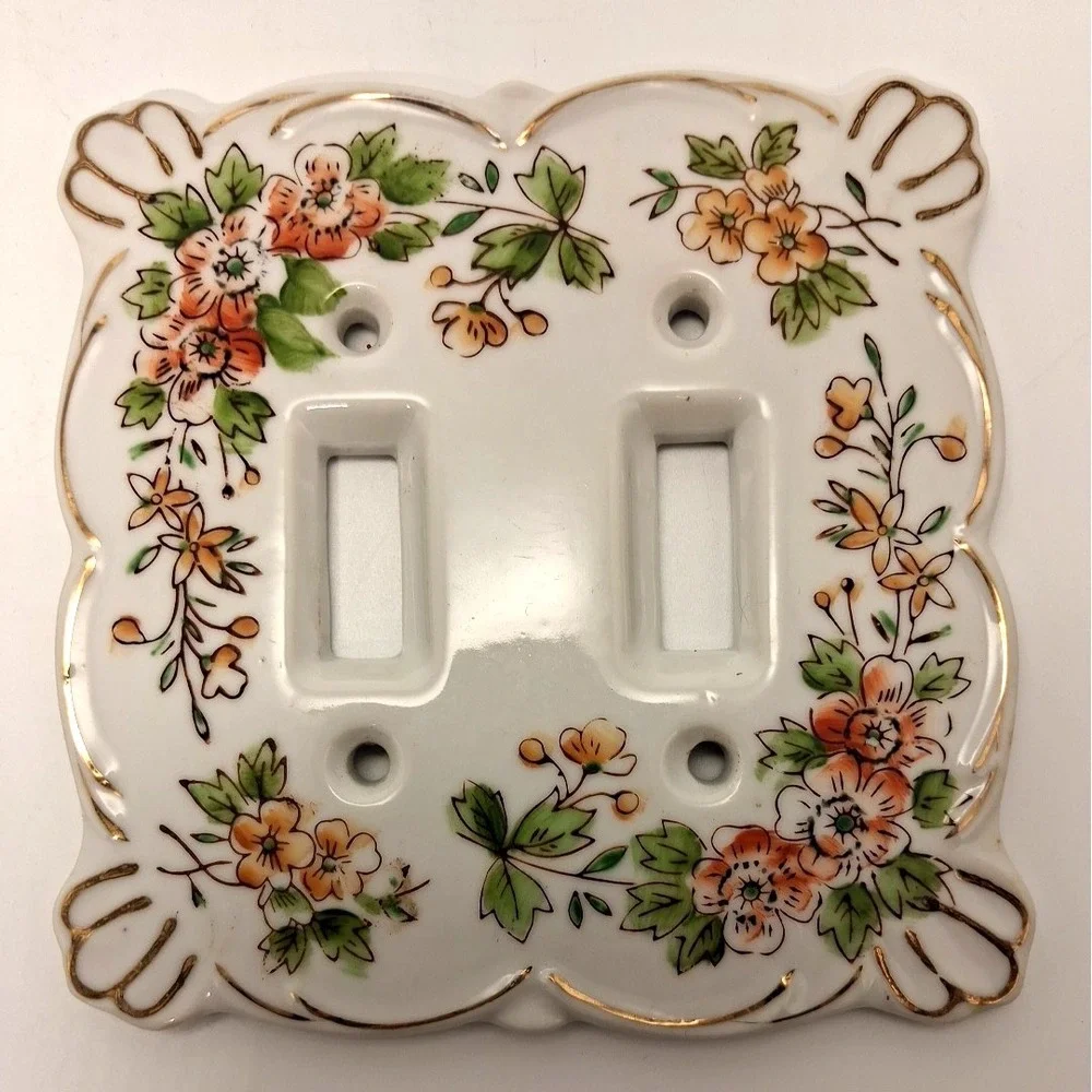 2 Vintage Japan Porcelain Kelvin's Floral Double Light Switch